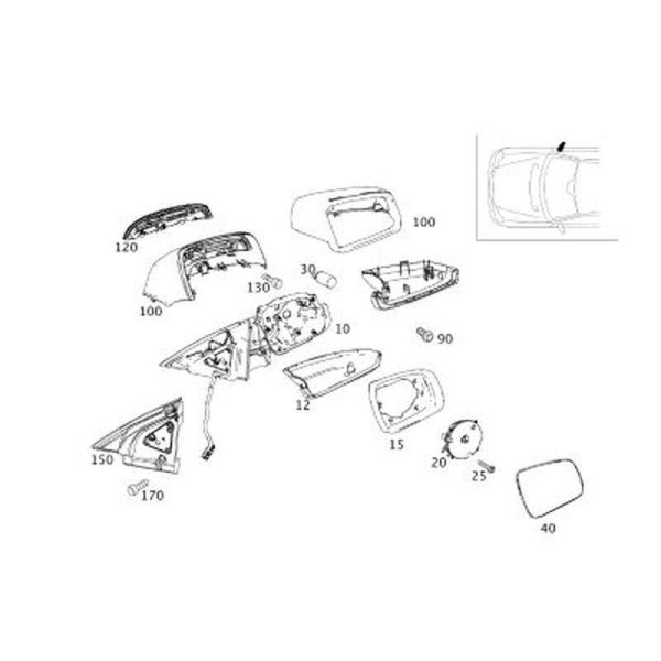 Kit Complet Rétroviseur Droit Passager Classe E W204 code couleur INCOLORE Mercedes-Benz