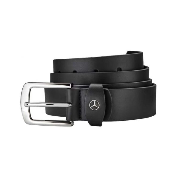 Ceinture Mercedes-Benz pour homme en cuir de veau noir et en acier inoxydable